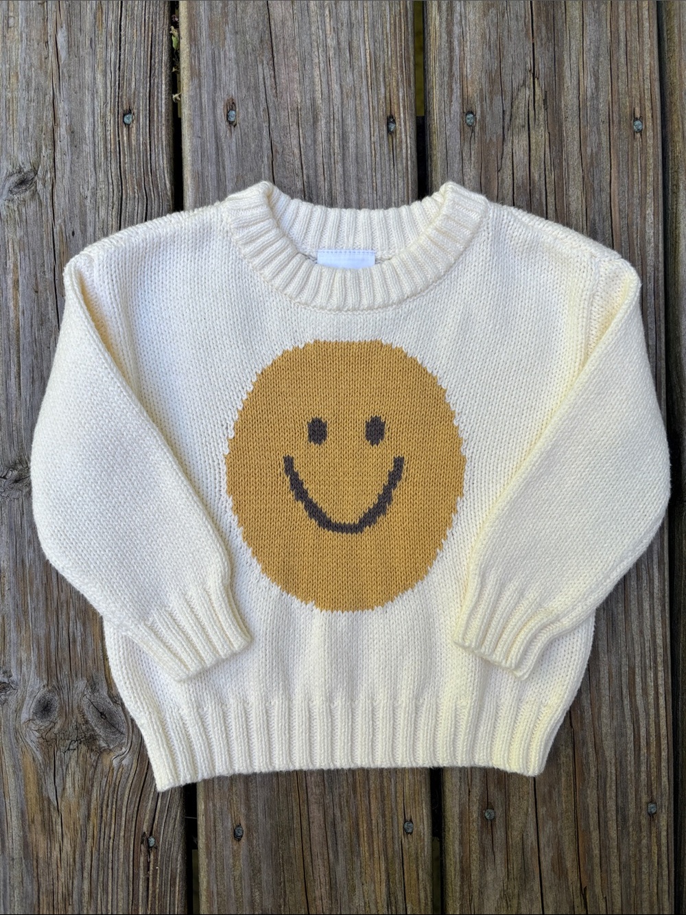 LITTLE CO. | Cream Whimsical Smiley Face Sweater | Size 12M